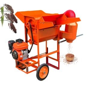 Multi-Function Rice Thresher Machine with 7.5HP petrol engine and blower system for fast grain threshing.